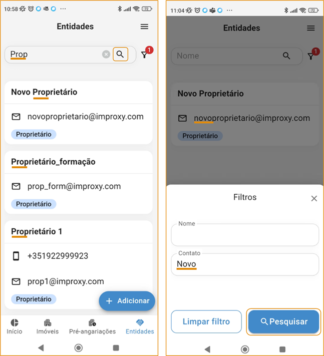 App Gimob- Entidades pesquisa