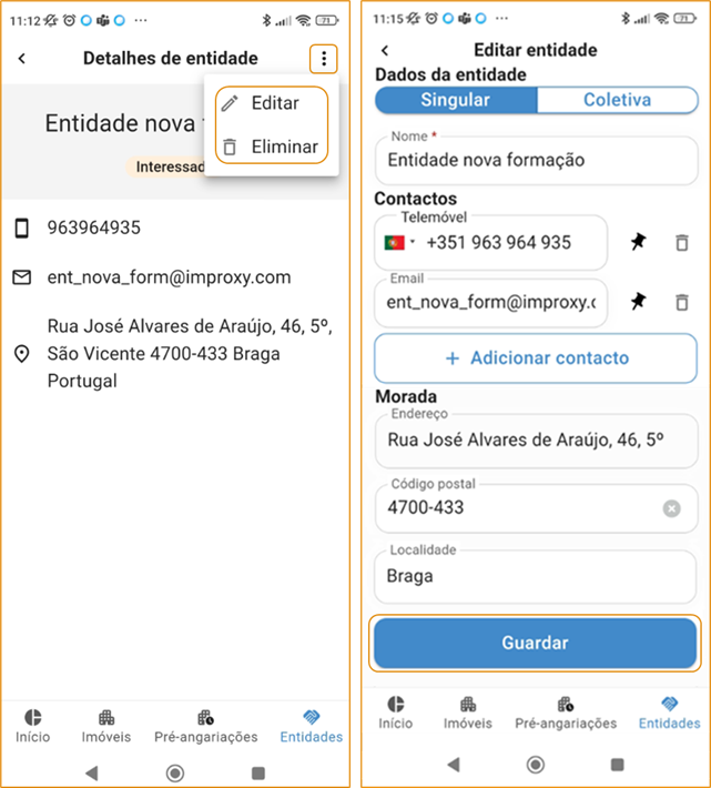 App Gimob- Entidades editar