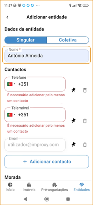 App Gimob- inserir entidade