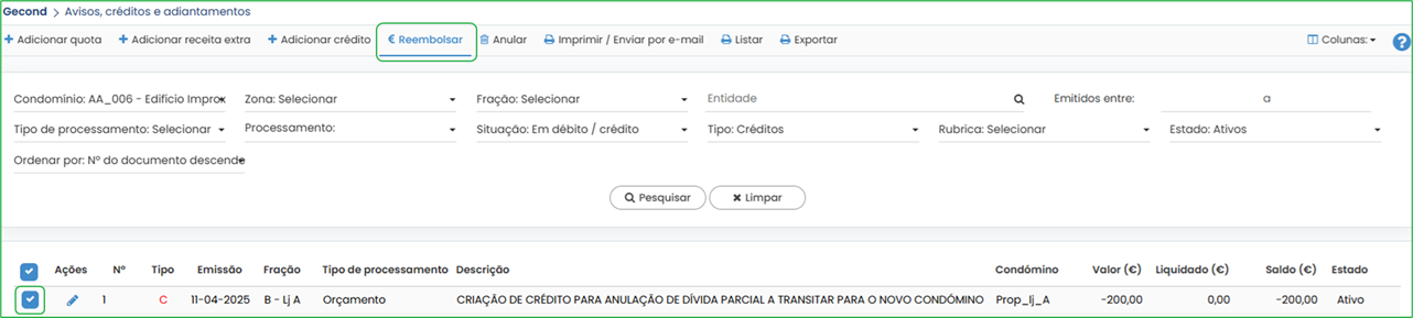 Mudança de condómino numa fração- reembolsar crédito