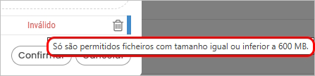 Mensagem explicativa de ficheiro inválido.